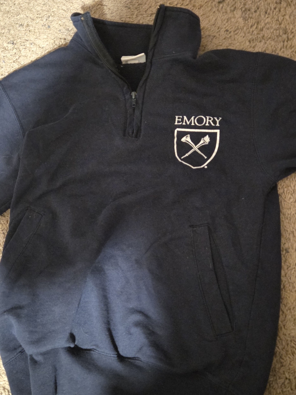 Emory Navy Quarter-Zip Sweatshirt with Crest